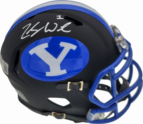 Zach Wilson Autographed Signed Byu Cougars Black Speed Mini Helmet Beckett Beckett 