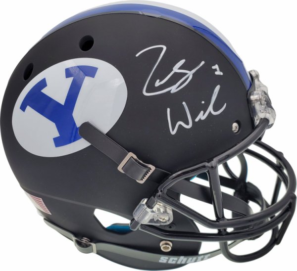 Zach Wilson Autographed Signed Byu Cougars Matte Black Schutt Full Size Replica Helmet Beckett Beckett 
