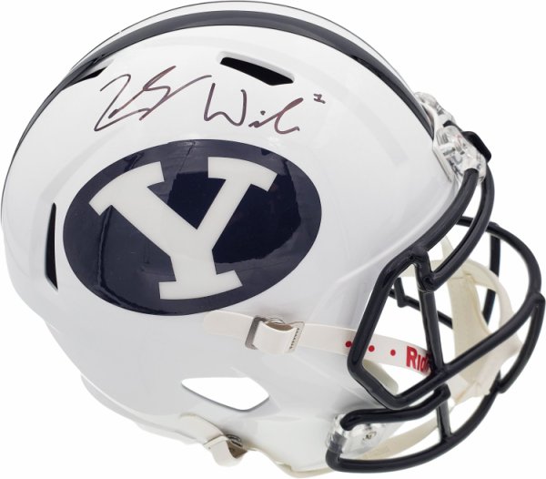 Zach Wilson Autographed Signed Byu Cougars White Full Size Replica Speed Helmet Beckett Beckett 