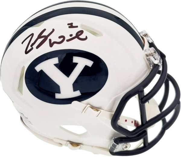 Zach Wilson Autographed Signed Byu Cougars White Speed Mini Helmet Beckett Beckett 