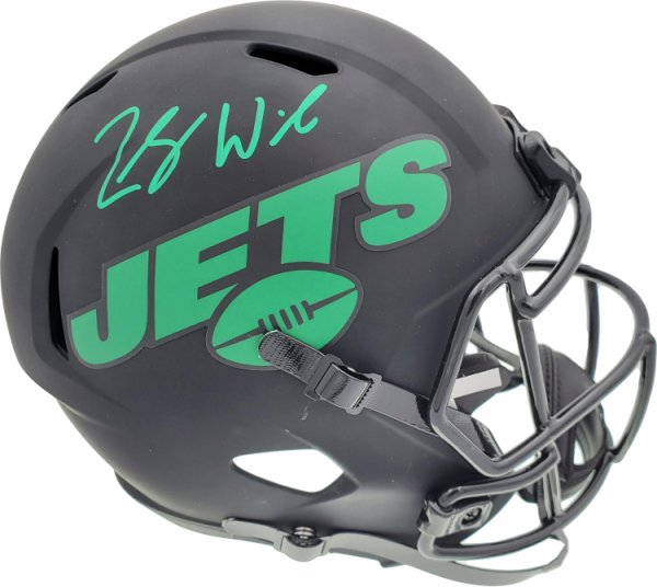 Zach Wilson Autographed Signed New York Jets Eclipse Black Full Size Replica Speed Helmet Beckett Beckett Qr #194730 