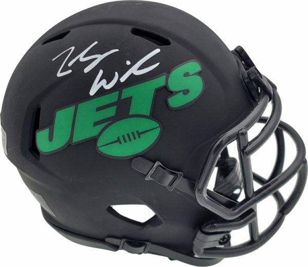 Zach Wilson Autographed Signed New York Jets Eclipse Black Speed Mini Helmet Beckett Beckett Qr #194723 