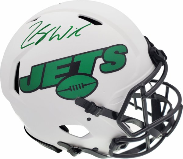 Zach Wilson Autographed Signed New York Jets Lunar Eclipse White Full Size Authentic Speed Helmet Beckett Beckett Qr #194729 