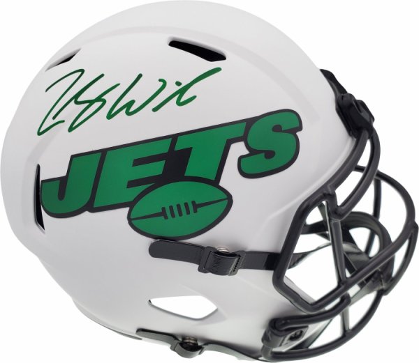 Zach Wilson Autographed Signed New York Jets Lunar Eclipse White Full Size Replica Speed Helmet Beckett Beckett Qr #194728 