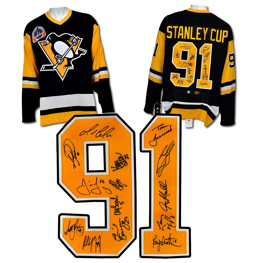 1991 Pittsburgh Penguins 14 Player Team Autographed Signed Stanley Cup Jersey 91
