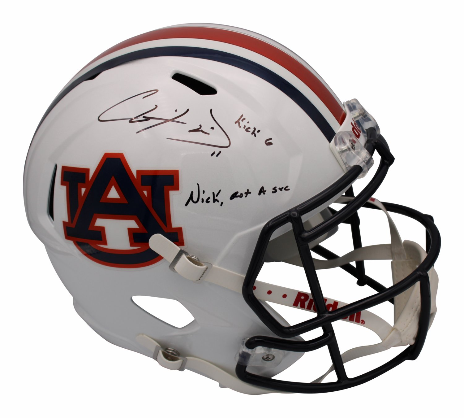 Chris Davis Autographed Signed Auburn Tigers Riddell Speed Full Size Replica Helmet with Kick 6 and Nick Got a Sec Inscriptions Certified Authentic