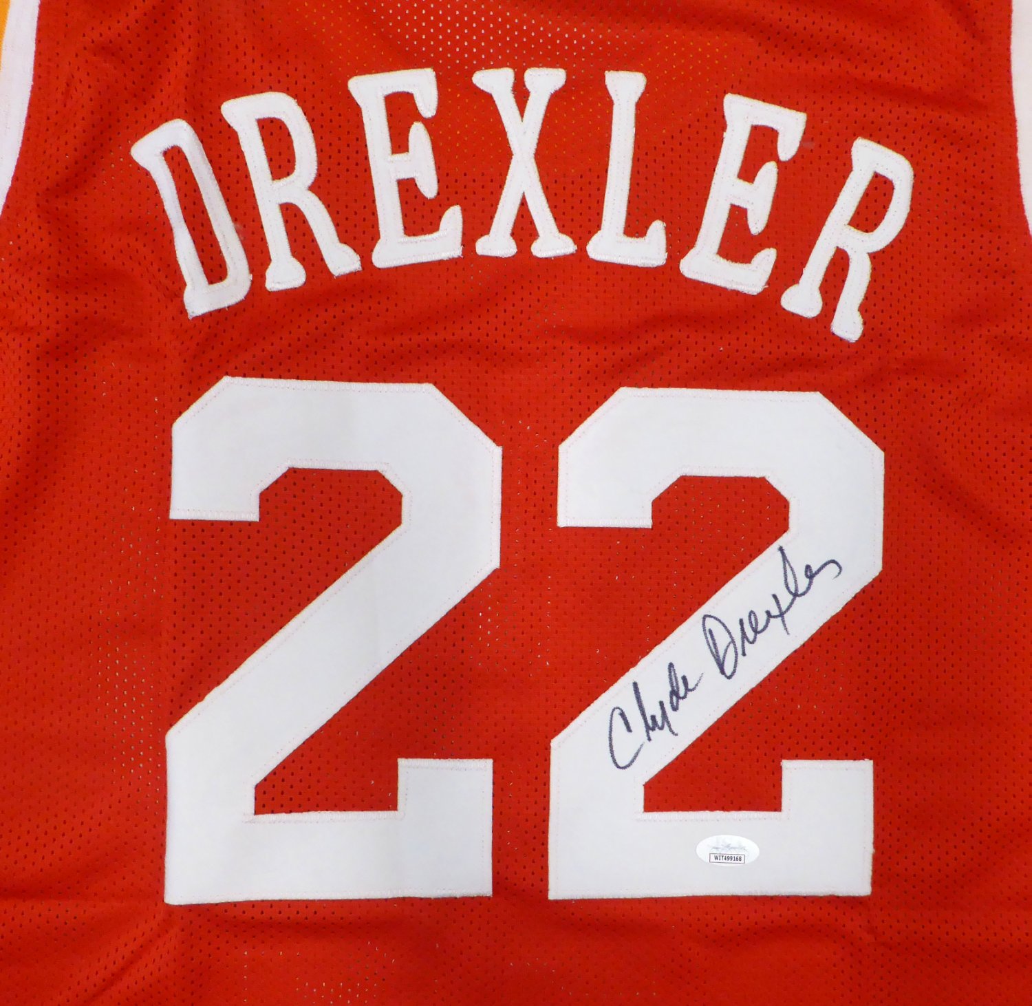 Clyde Drexler Autographed Signed Houston Rockets Red Jersey JSA