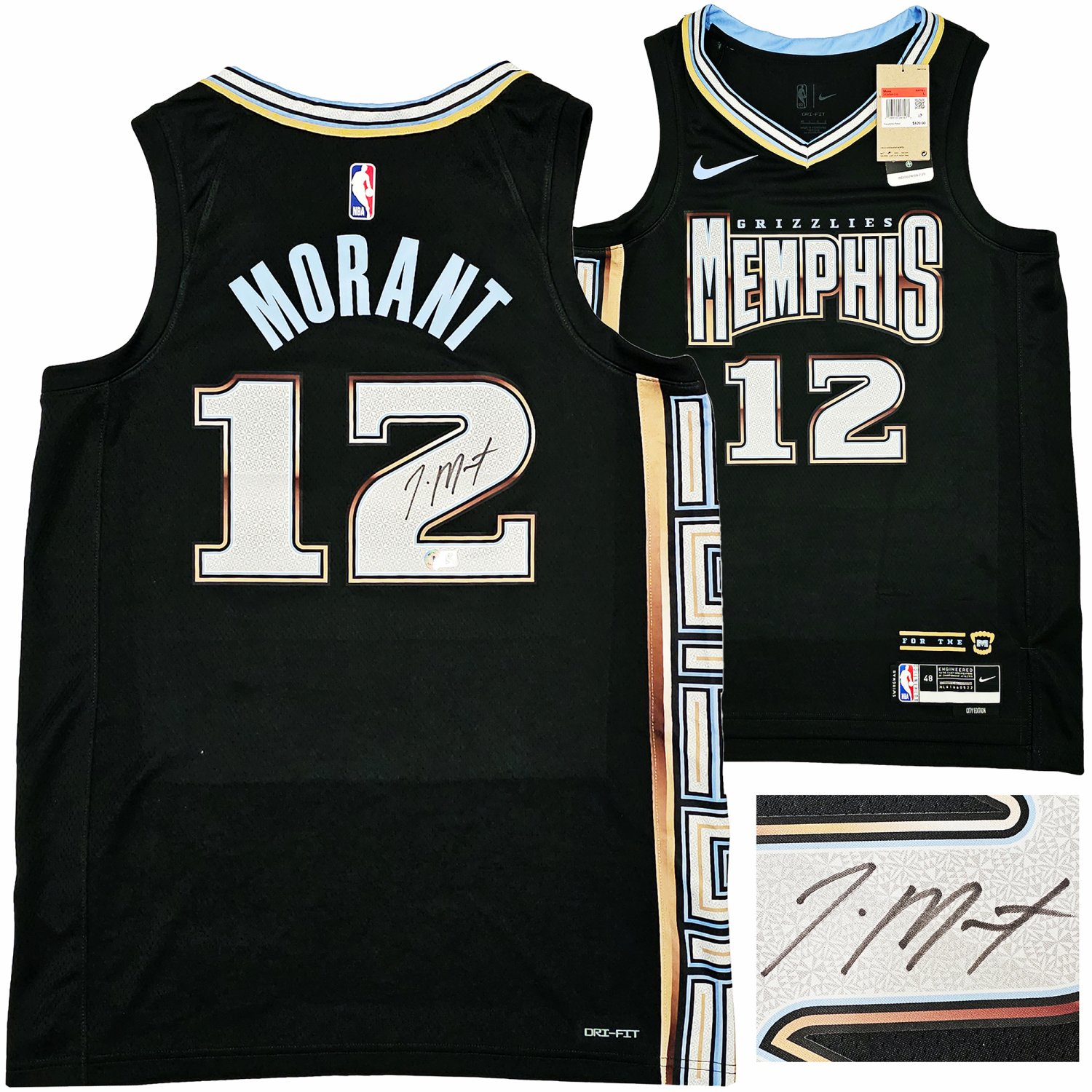 Ja Morant Autographed Signed Memphis Grizzlies Black Nike City Edition Swingman Jersey Size 48 Beckett Beckett Qr