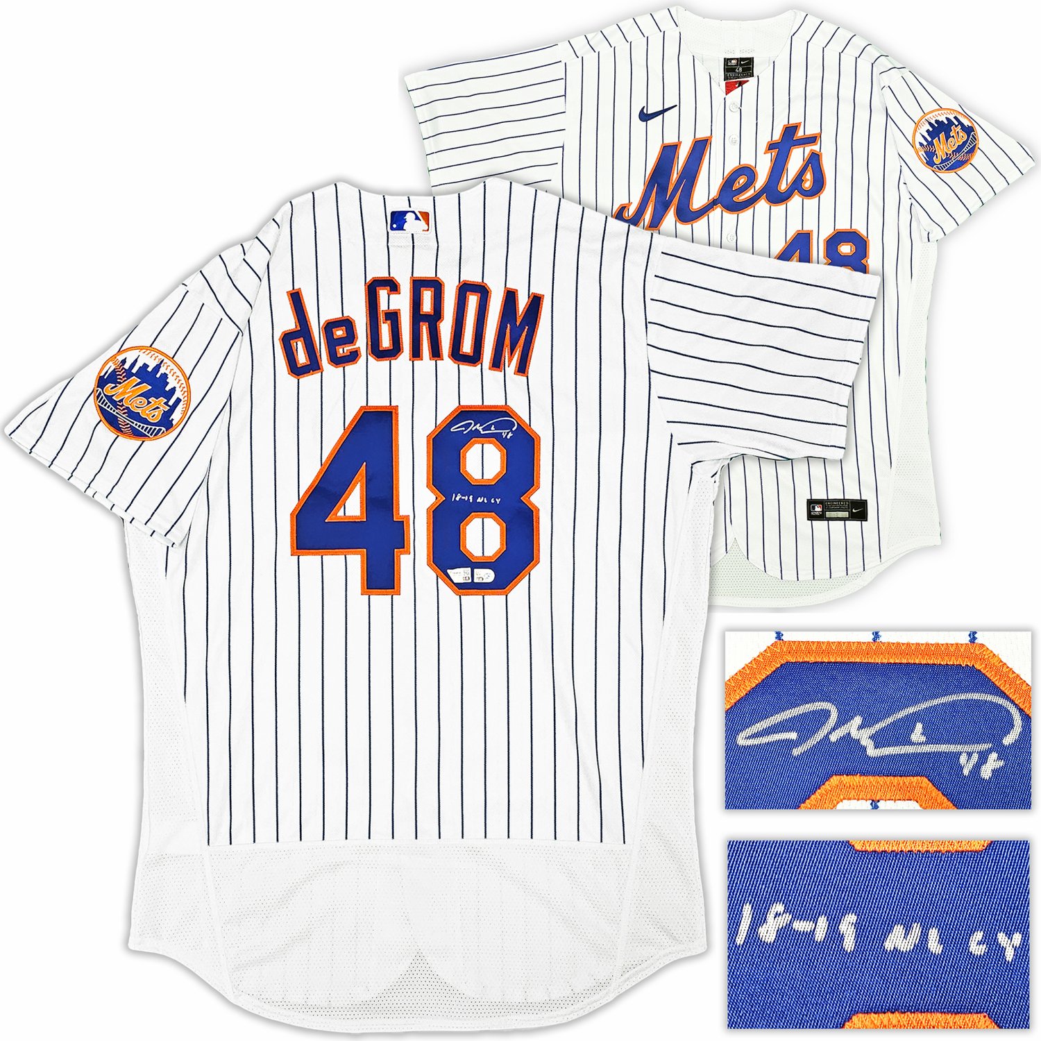 Jacob Degrom Autographed Signed New York Mets White Nike Authentic Jersey Size 44 18 19 Nl Cy Fanatics Holo