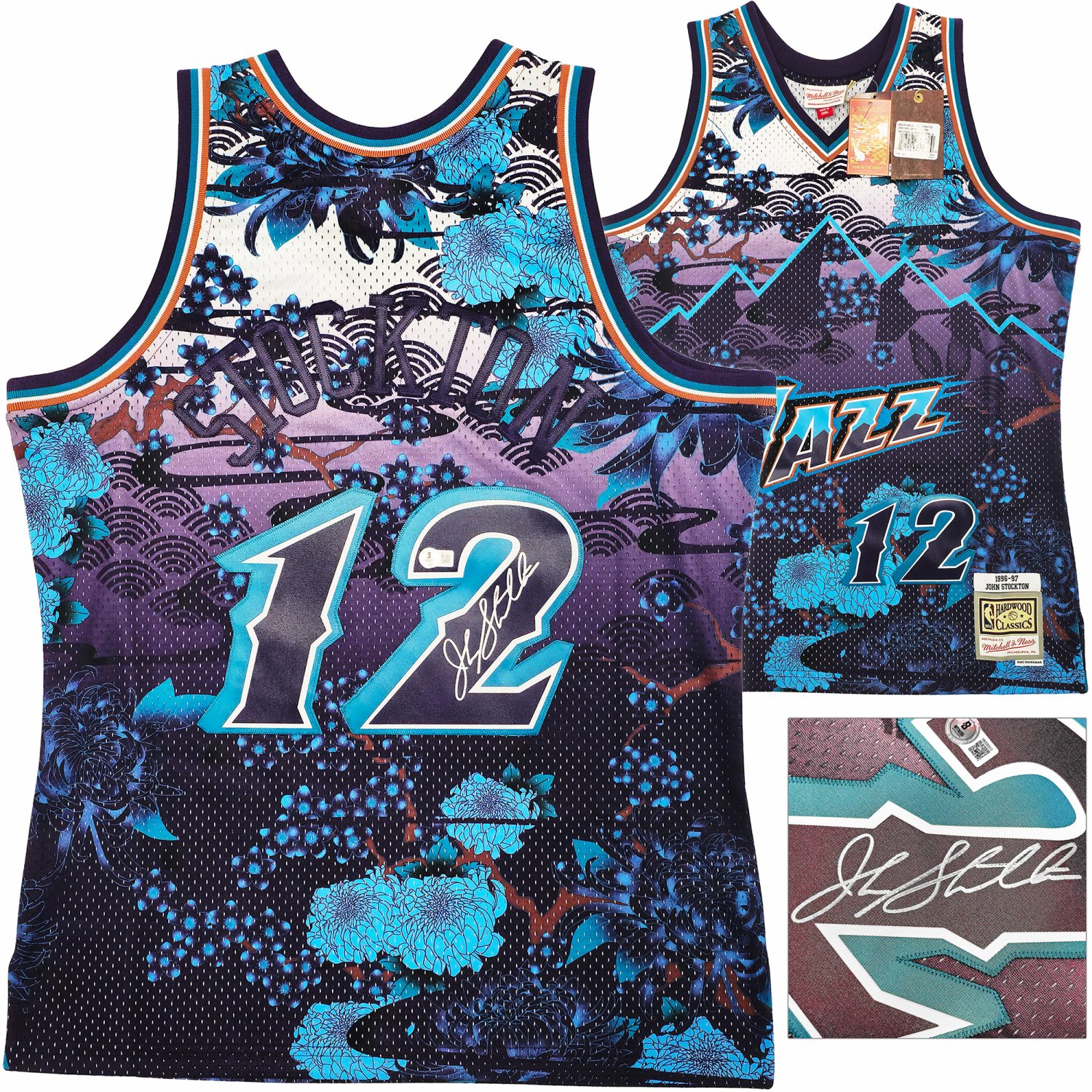 John Stockton Autographed Signed Utah Jazz Purple Authentic Mitchell Ness 1996 97 Hardwood Classic Swingman Asian Heritage 5.0 Jersey Size L Beckett Beckett Witness