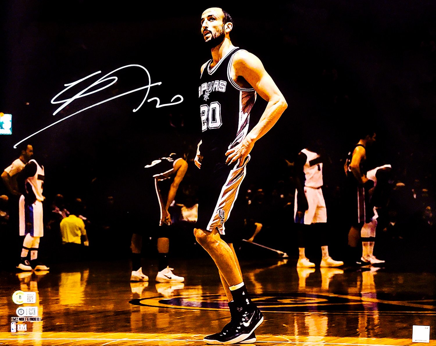 Manu Ginobili Autographed Signed 16X20 Photo San Antonio Spurs Spotlight In White Beckett Beckett Witness