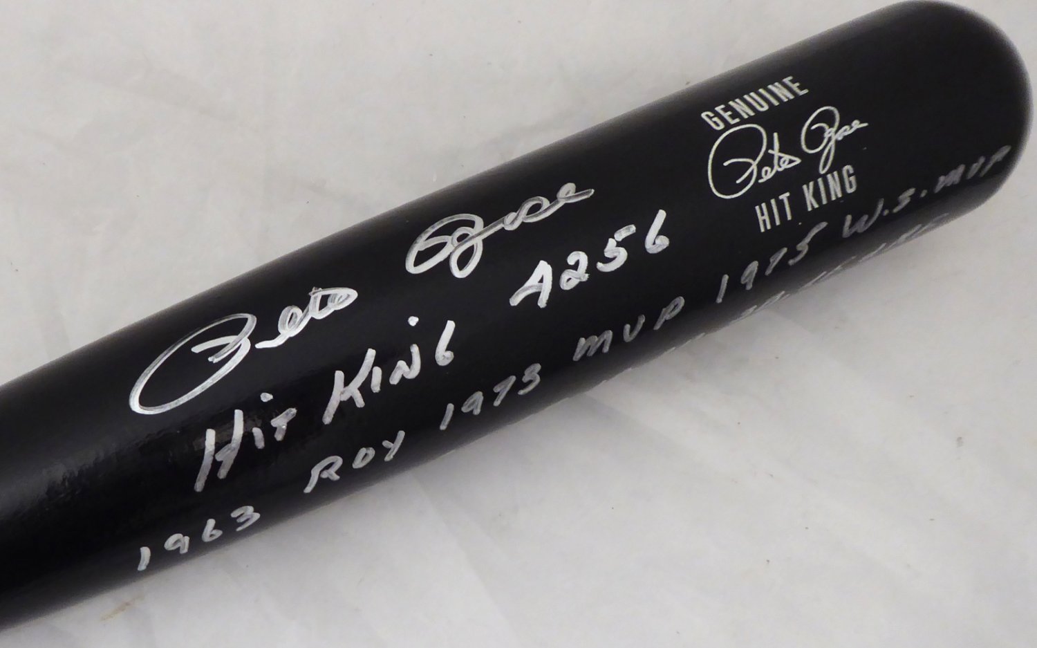 Pete Rose Autographed Signed Black Genuine Bat Cincinnati Reds Stat Bat Hit King 4256 In Silver Pr Holo P5326705 