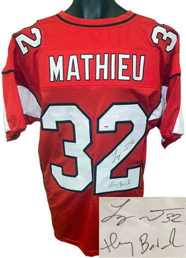 Tyrann Mathieu Autographed Signed Arizona Cardinal Red Custom Stitched Pro Style Football Jersey 32 Honey Badgers XL PSA AC47051